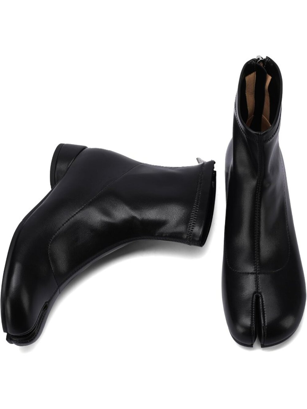 Women's Black Leather Tabi Japanese Ninja Split Toe Low Chunky Heel Boot Shoes